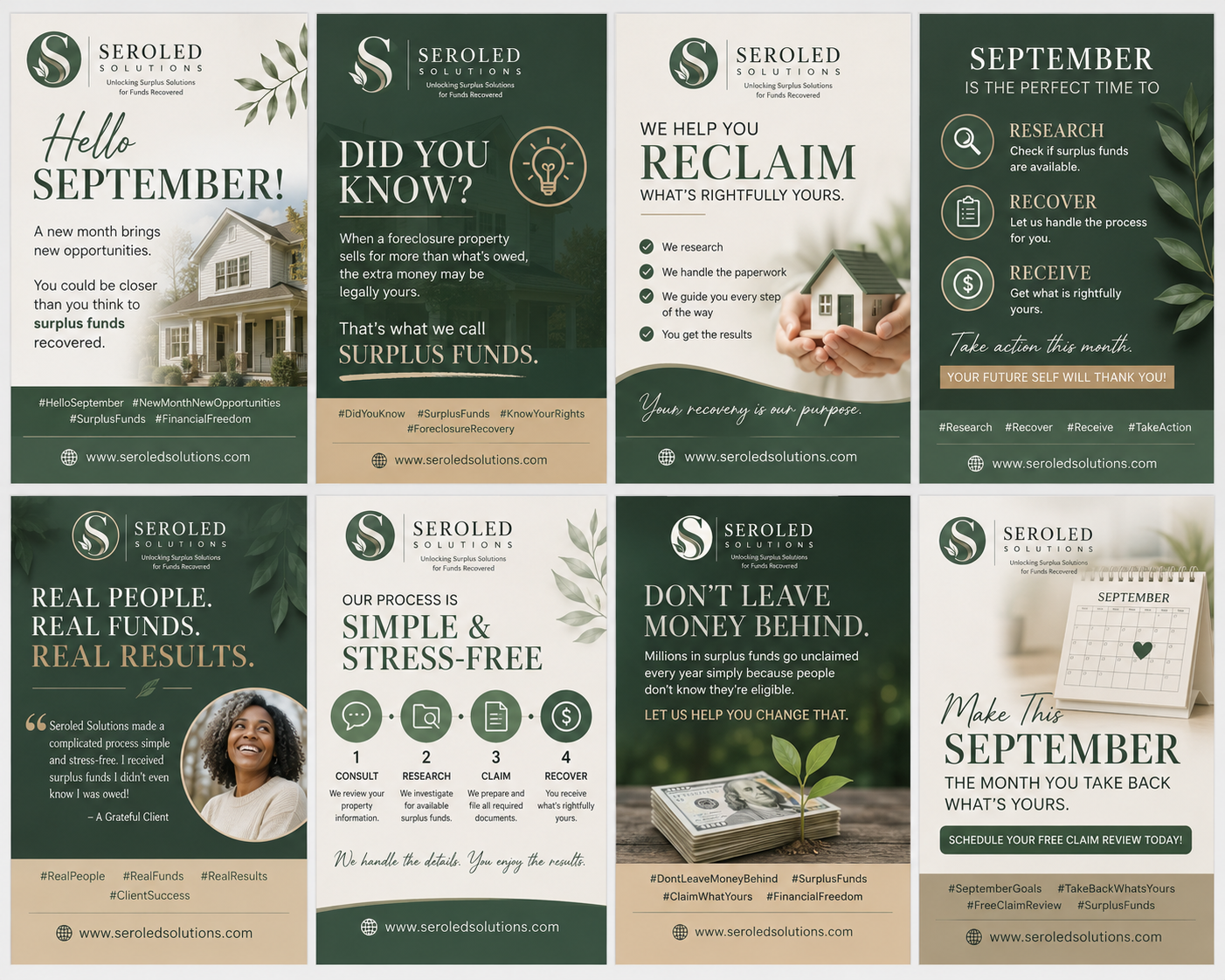 Seroled Solutions eight-post September social campaign series about surplus funds recovery
