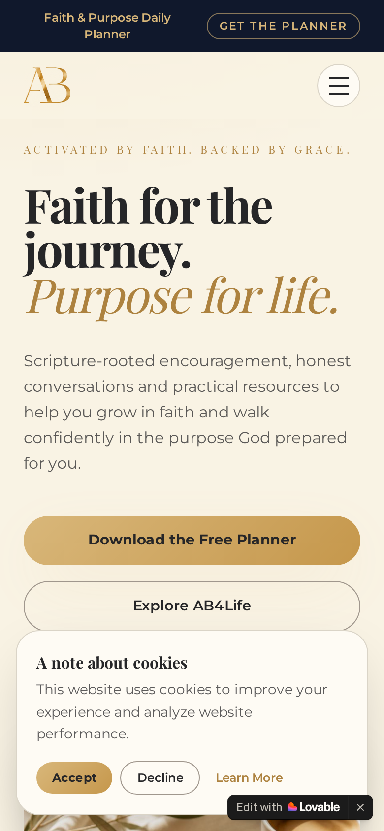 AB4Life website shown on a mobile screen