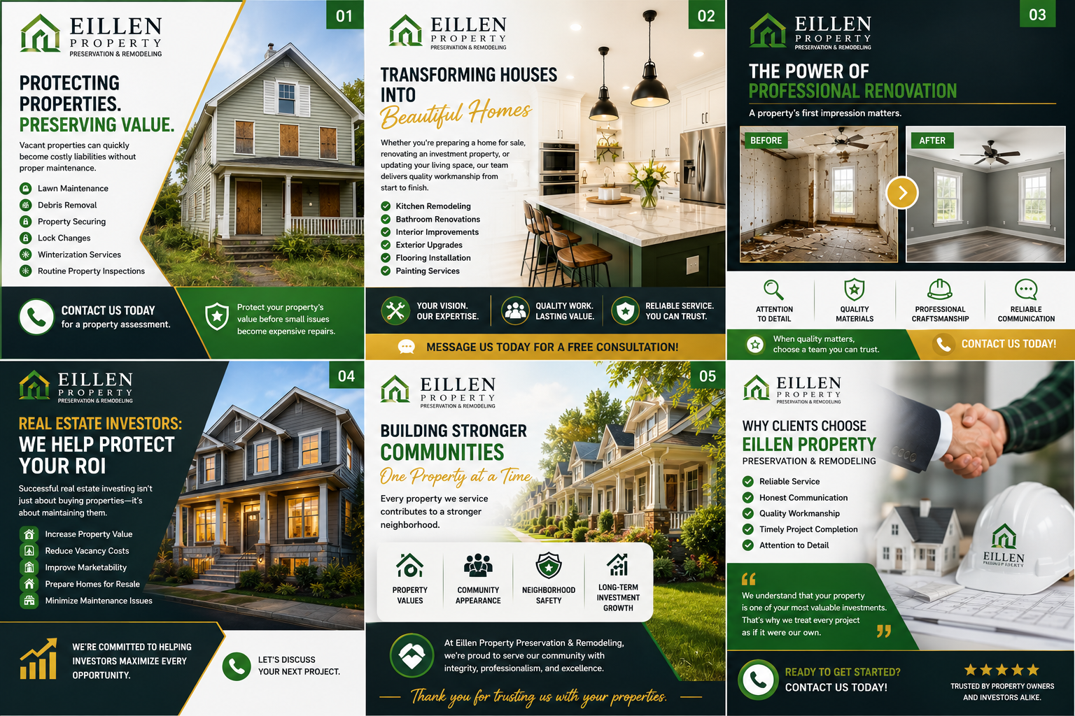 Eillen Property Preservation and Remodeling six-panel social carousel series