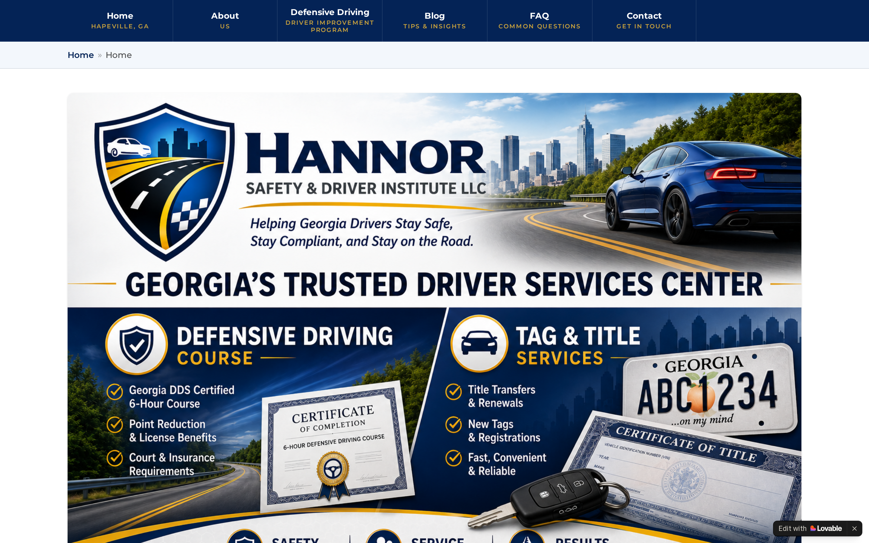 Hannor Safety & Driver Institute website homepage screenshot